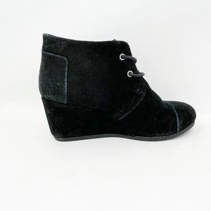 Toms Womens Black Suede Leather Lace up Wedge Heel Bootie  Size 6.5